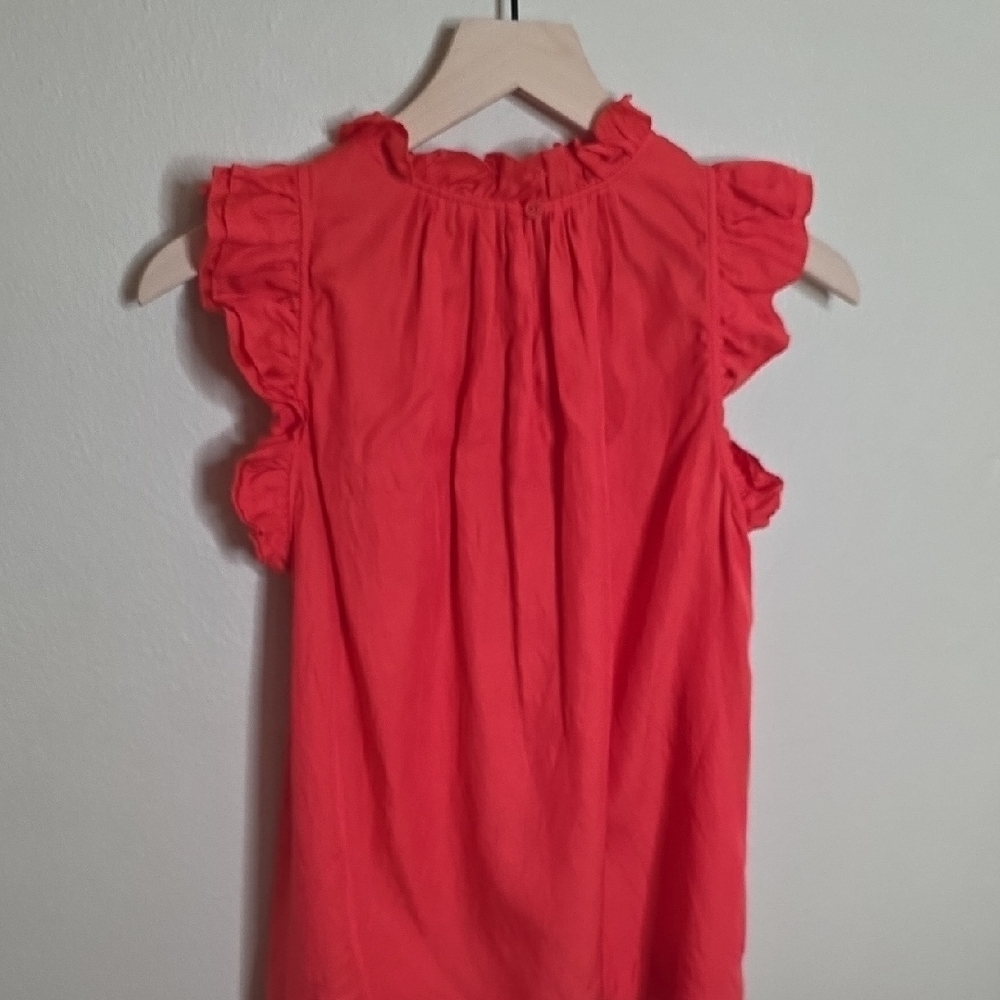 Marie Oliver Red Silk Cotton Ruffle Neck Tank Blouse Feminine Romantic Small - Picture 6 of 9